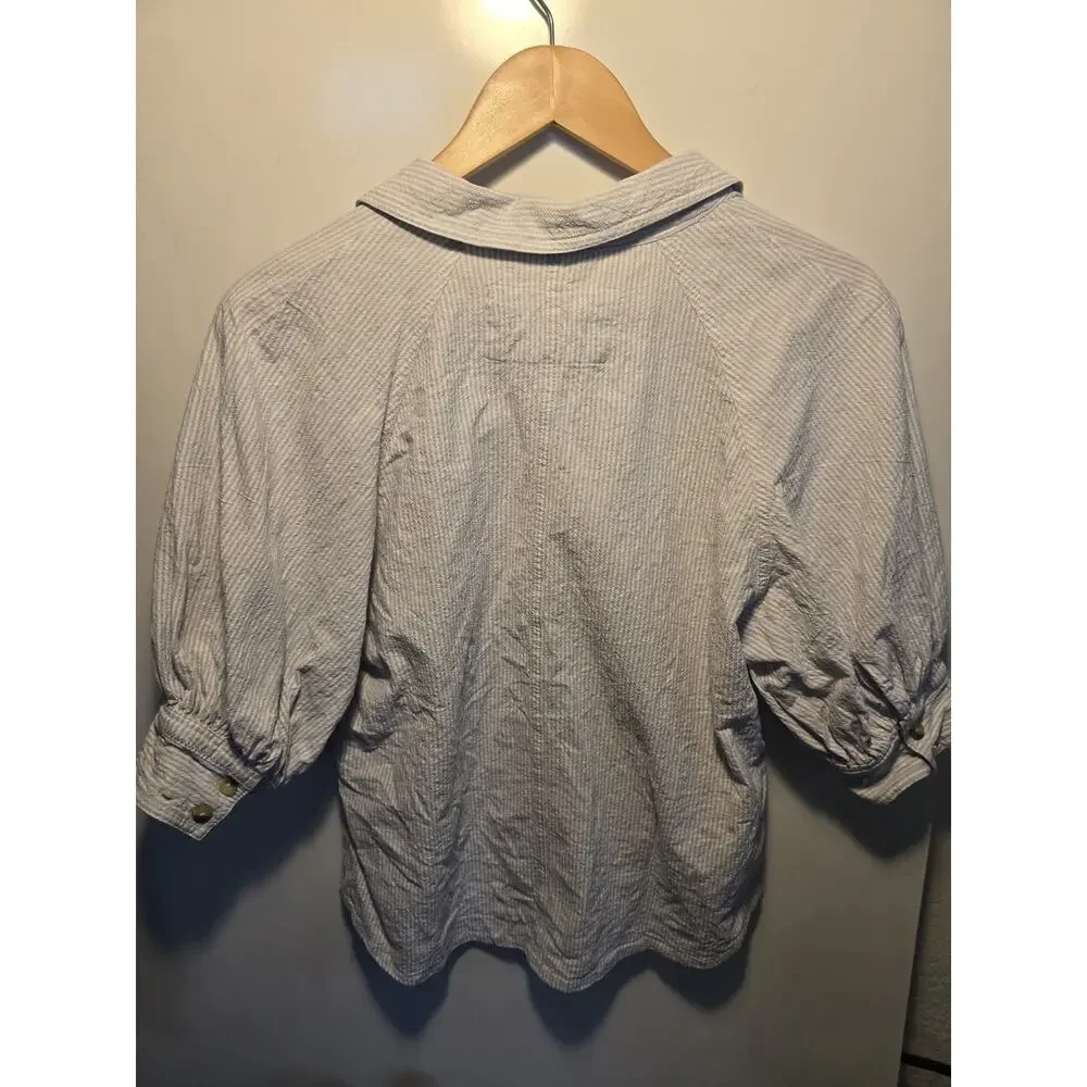 Free People Women's Ellie Stripe Top, Blue Combo Size Medium puff balloon sleeve